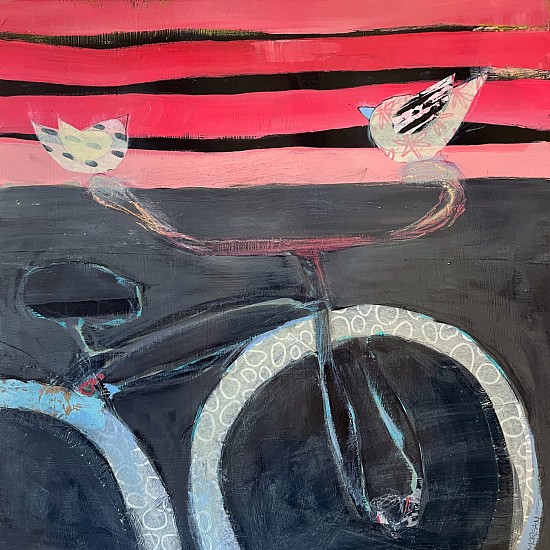 Andrea Morgan, Night Bikers #2
2023, Acrylic, paper collage, charcoal on cradled panel. Cold wax finish.