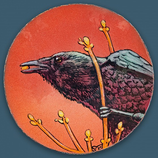 Sheila Evans, Tree Top Crow Dish
2021, kiln fired enamel on hand hammered dish