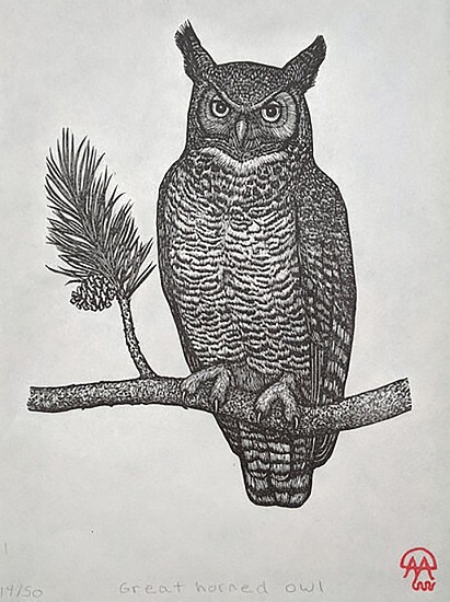 David Miles Lusk, Great Horned Owl
2021, woodblock print