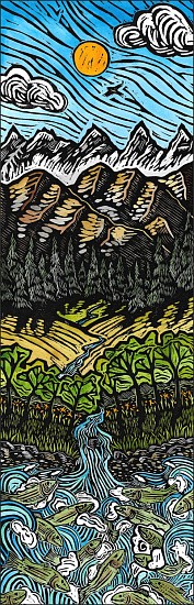Hannah Spencer, Mountains to the Sea: LE 4/30
2022, woodblock & watercolor