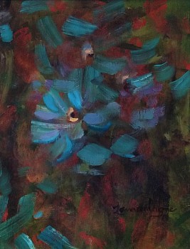 lamo 0063 lamontagne floral blue oil 8.5x6.5in