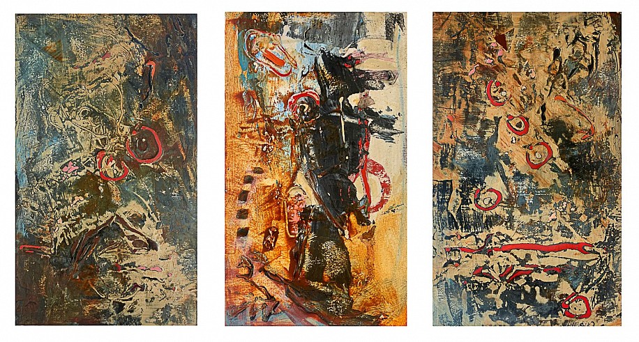 Gail Siegel, Gold and Gray, Triptych
2022, acrylic on paper