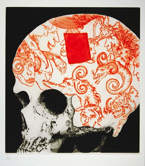 Frank Boyden, The Possession of Uncle Skulky
2003, framed drypoint, aquatint; 2 copper plates, one wiped a la poupee