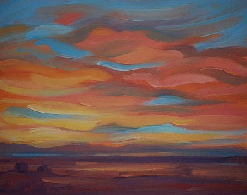 looking sw orange cloud sunset 8x10 oil on cradle board