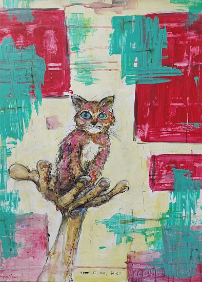 Randy Palmer, Free kitten, bites
2023, Acrylic and pen on canvas