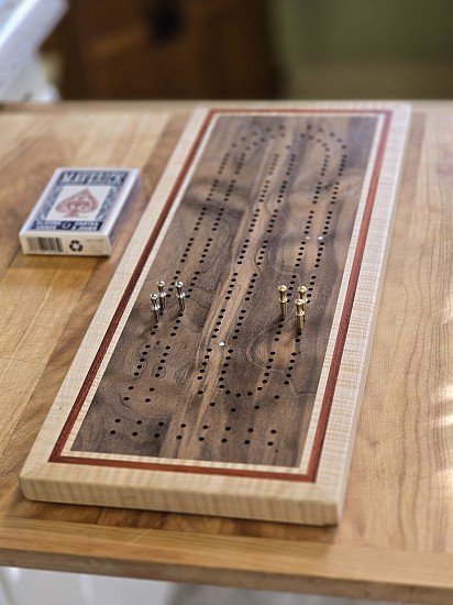 Joel Stehr, Cribbage #1
2024, Walnut, Paduak figured maple