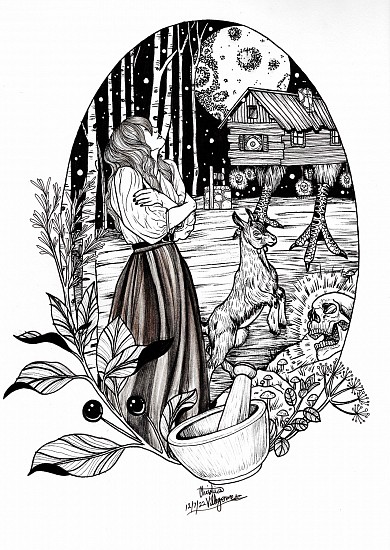 Christina Villagomez, Into the Woods
2022, india ink