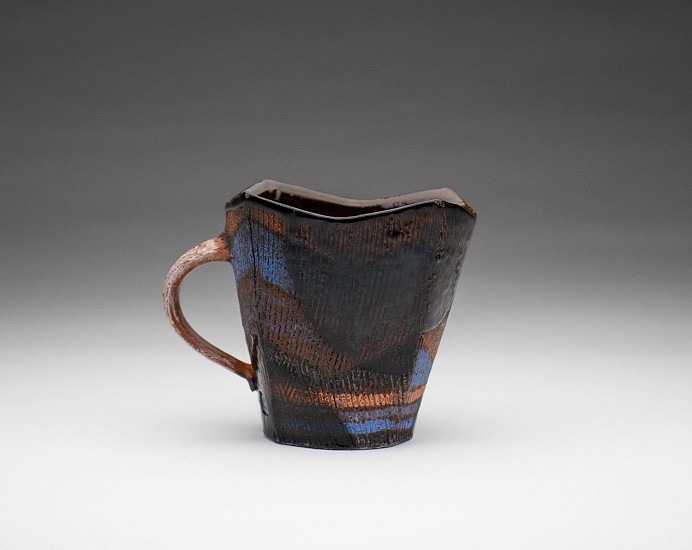 Andrew Avakian, Mug w/ Stripes, Purple and Orange
2022, terra cotta, terra sig, glaze, underglaze, sandblasted
