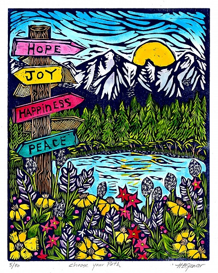 Hannah Spencer, Choose Your Path
woodblock watercolor